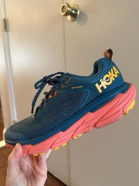 Hoka Gore-Tex Trail Shoes in Teal with Coral Midsole